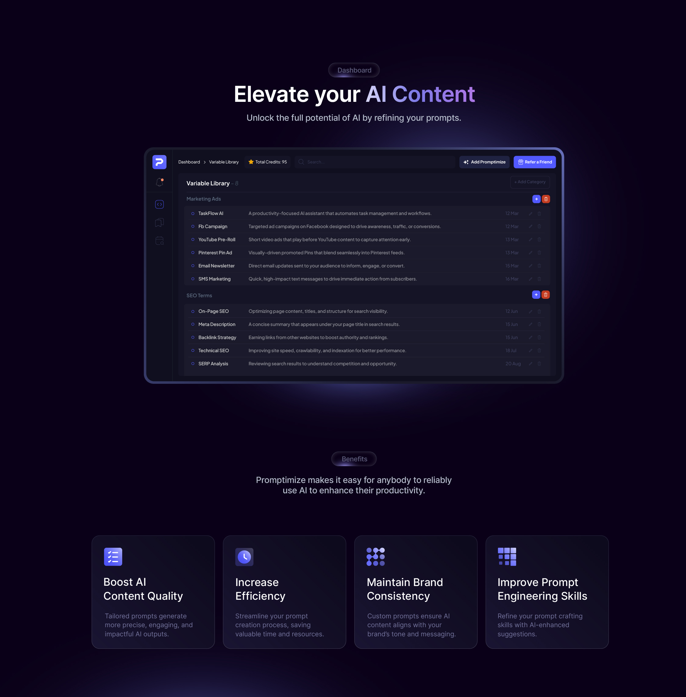 Promptimize Dashboard Preview